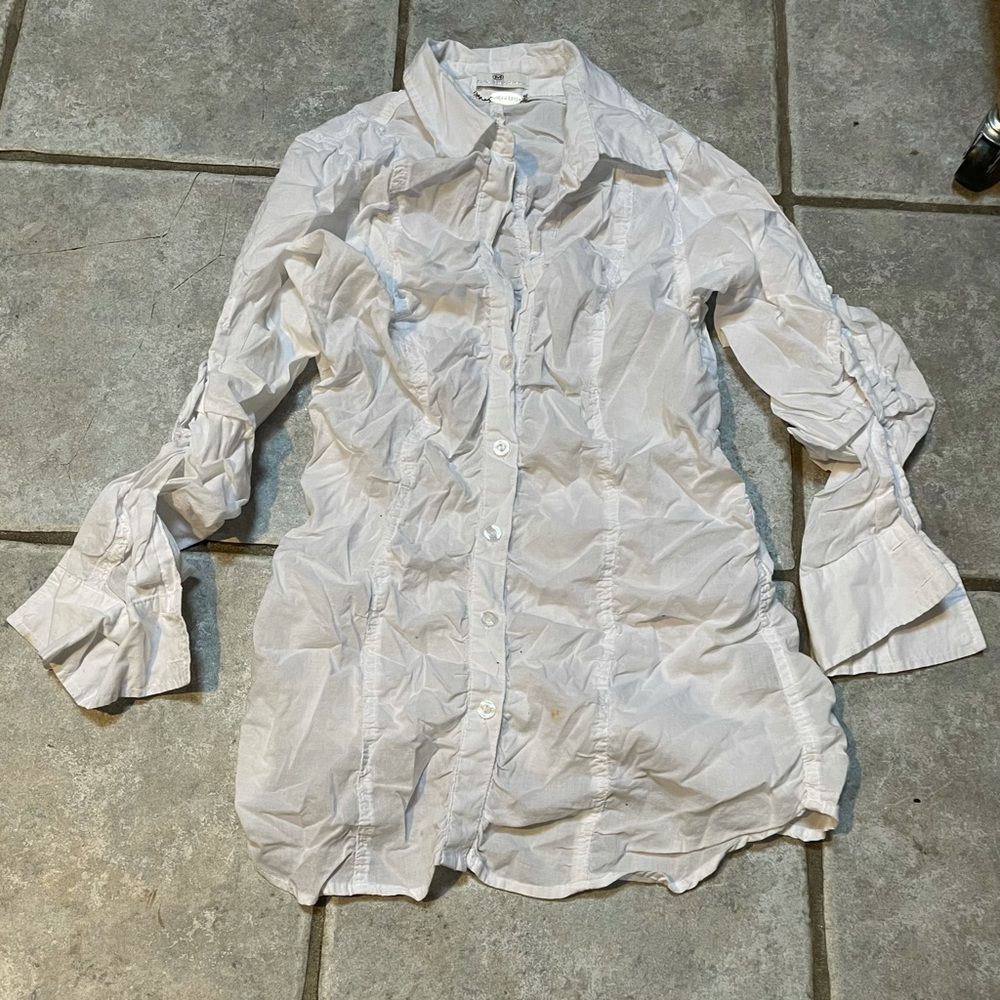 Ali & Kris White Button-Up Ruffle Top
